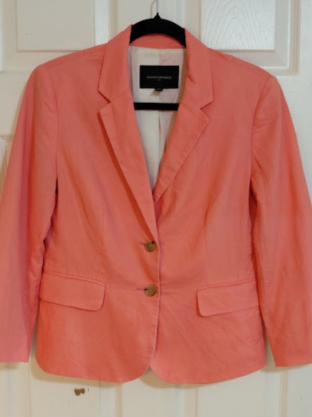 Banana Republic Women's Cotton Linen Business Preppy Coral 2-Button Blazer 8P